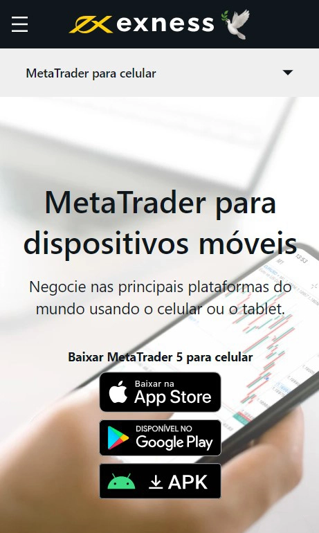 Aplicativos móveis Exness MetaTrader.