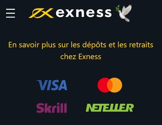 Types de méthodes de paiement disponibles chez Exness