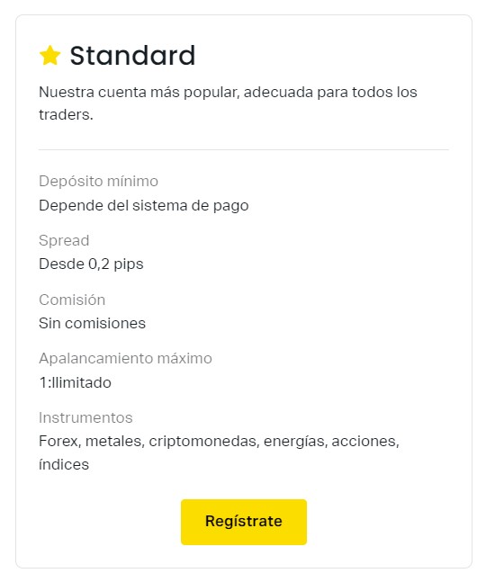 Registrar cuenta estándar de Exness