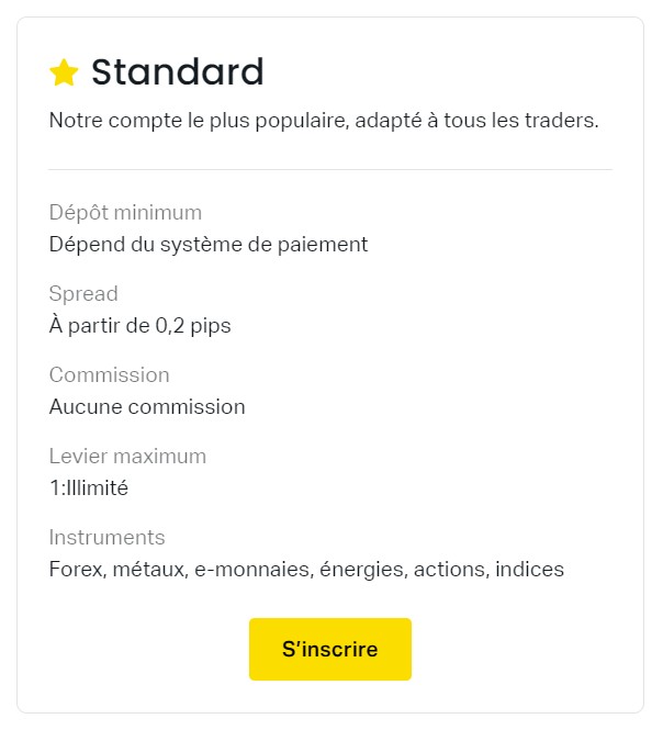 Enregistrer un compte standard Exness