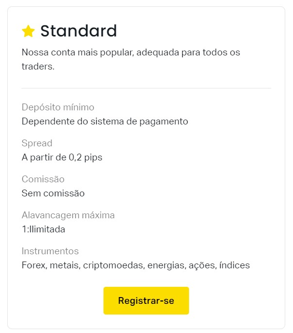 Registrar uma conta padrão da Exness