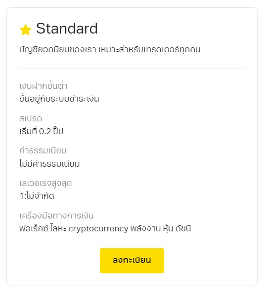 ลงทะเบียนบัญชี Exness Standard